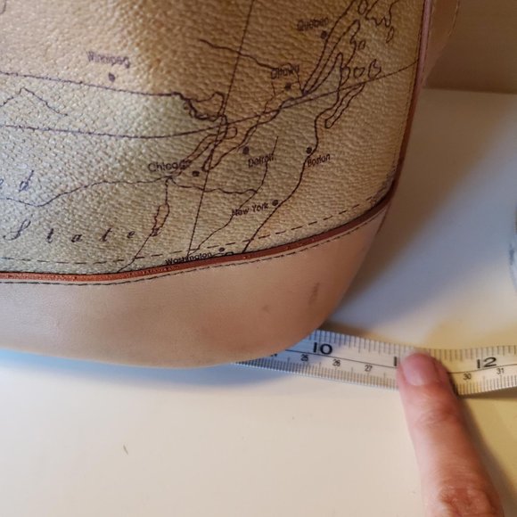 Maskof Italy Vintage World Map Bucket Bag Tan Neutral Vegan Leather - Picture 10 of 14
